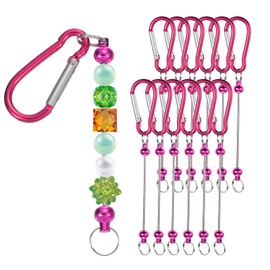 PATIKIL 12 Pcs Beadable Keychains Bars, Metal Beaded Keychain Blanks Bulk Making Supplies Kit with Snap Hook for Pendant DIY Art Crafts, Rose Red