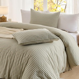 KKJIAF Sage Green Plaid Duvet Cover Set King Size (90"x104"), 3 Pcs Cotton Gingham Duvet Cover with Pillowcases, Comfy Linen Feel Farmhouse Checkered Comforter Bedding Set, Comforter Not Included
