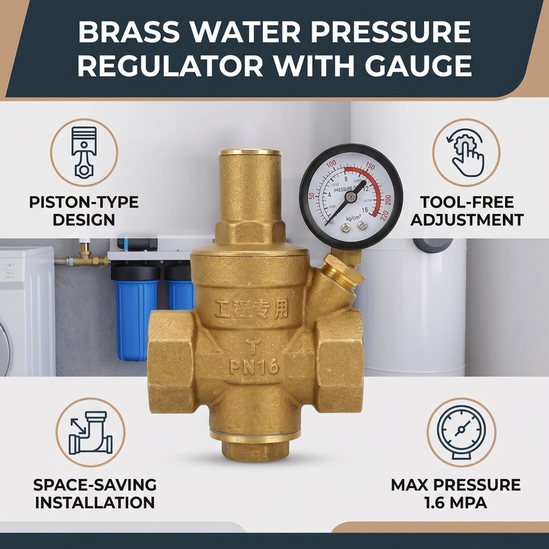 DN20 Water Pressure Decompression Valve with Gauge Meter Brass Material