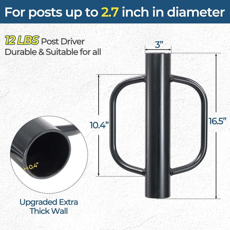 Fence Post Driver, 12LBS Fence Post Driver with Handle, 2.7