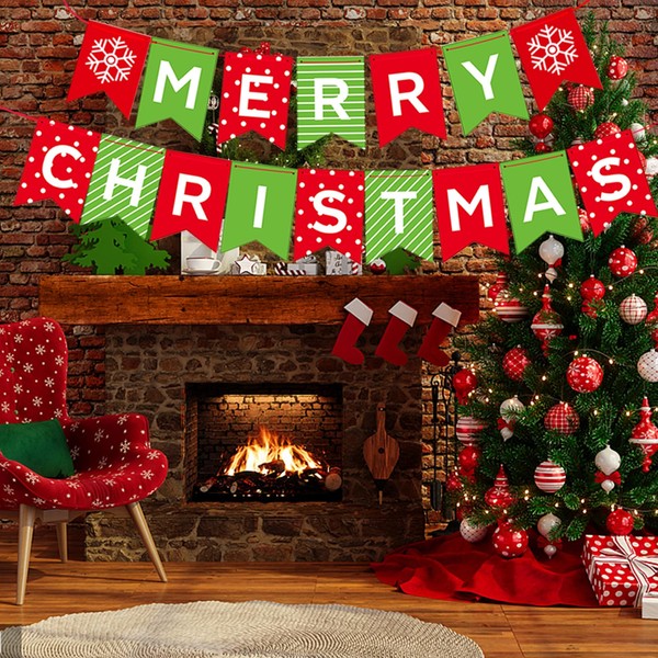 Merry Christmas Banner - Premium Heavyweight Paper Holiday Sign with