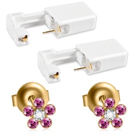 CHUANCI PAIR Disposable Sterile Ear Piercing Unit Flower/Butterfly Ear Tragus Piercing Gun Home Use NO PAIN Piercer Tool Machine Kit Stud (PAIR Gold Clear Center)