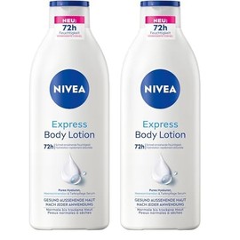 NIVEA Express Body Lotion, extra schnell einziehende K√∂rperlotion, K√∂rpercreme mit purem Hyaluron, Meeresmineralien und NIVEA Tiefenpflege Serum (400 ml) (Packung mit 2)