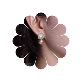 Xmsrn Vintage Crystal Square Stud Earrings Brown Pearl Drop Earrings Rhinestone Square Dangle Earrings Single Pearl Stud Earrings Jewelry for Women and Girls