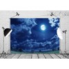 Loccor 5x4ft Fabric Night Sky Backdrop Full Moon Clouds Lawn