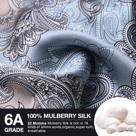 FELYSIK Blue Gray Paisley Silk Pillowcase for Hair and Skin - Queen 20"x30", 22 Momme 100% Mulberry Silk Floral Print Pillow Cases with Zipper