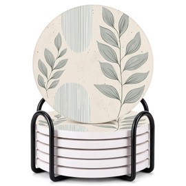 VEYRO Absorbent Ceramic Coasters Set of 6 with Holder