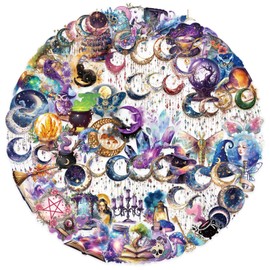 100PCS Cute Magic Moon Transparent Stickers Pack,Magical Witchcraft Sticker with Crystals,Witches,Owls, Potions,Cauldrons,Waterproof Vinyl PET Dreamcatcher Stickers for Scrapbook Party Favors