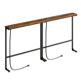 HavenlyYouth 63 Inch Narrow Console Table with 2 Power Outlets, Behind Couch Table with Charging Station, Small Space Sofa Behind Table for Living Room, Entryway, Hallway, Rustic Brown