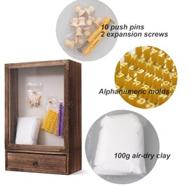 Pet Memorial Shadow Box with Drawer, Alphanumeric Molds & Air-Dry Clay, Deep Wooden Display Case for Dog Collar, Toys, Photos, Keepsakes, 11x16x3.7 Inch Frame for Custom Pet Memorial Gifts