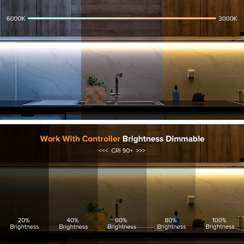 BTF-LIGHTING FCOB COB LED Strip CCT IP65 Flexible High Density