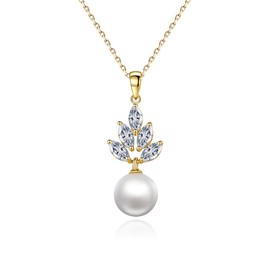 Elegant 14K Freshwater Pearl Necklace for Women: Moissanite Pendant Accent, A Luxurious Jewelry Gift for Her (Yellow Gold, 14K)