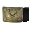 Scottish Highland Black Plain Leather Kilt Belt with Antique Stag