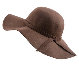 Michear Women's Wool Fedora Hats Wide Brim Floppy Foldable Felt Bowler with Lovely Ribbon (UK, Alpha, M, Coffee)
