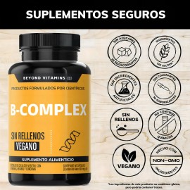 B-complex | Vitaminas Complejo B Beyond Vitamins | Sin Sabor | Suplemento Alimenticio Vitaminas B, Raíz De Betabel, Vitamina B12 Y Curcuma | 60 Cápsulas