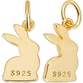 Beebeecraft 1 Box 2Pcs Rabbit Charms 18K Gold Plated 925 Sterling Silver Flat Easter Bunny Pendant Charms for Jewelry Making Bracelet Necklace DIY Crafts 11x6.5mm