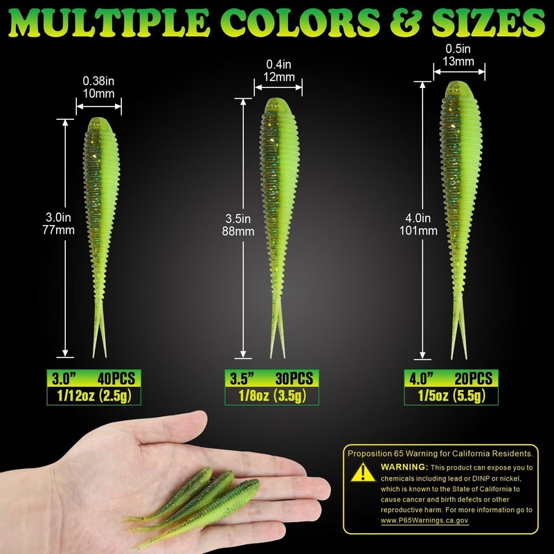 LUCKYFISHING Soft Plastic Baits Forked Tail Fishing Soft Bait for