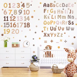 Boho Alphabet Wall Decals Neutral Number Wall Stickers Peel and Stick Letters ABC Wall Stickers Removable Educational Learning Wall Stickers for Kids Room Playroom Classroom Decor