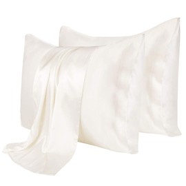 100% Natural Mulberry Silk Pillowcase 2pack, 22 Momme for Hair & Skin Health, with Envelope Closure, Hypoallergenic Gift, Both Sides Grade 6A Pure Silk Pillow Cover, Standard Size 20x26in Ivory White