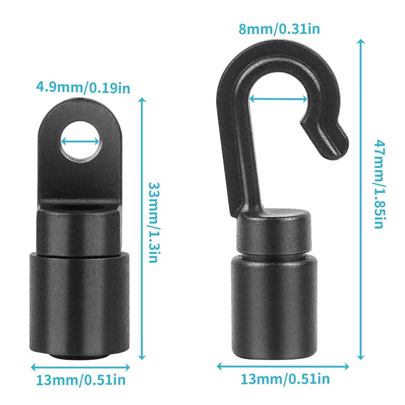 20 Pcs Bungee Shock Cord Hooks for 1/4 Inch Rope