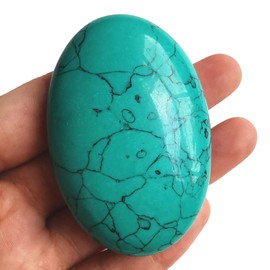 Lovionus89 Synthesis Green Howlite Turquoise Worry Stones, Natural Oval Palm Tree Bag Healing Crystal Massage Spa Energy Stone