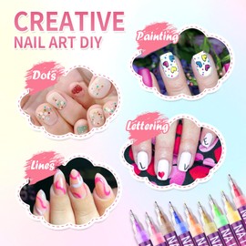LZXLUKGIR 12 Colors Nail Art Pens Set for Girls,Quick Dry Nails Doodle Pens for Girls,Nails Art Marker Pen Fine Tip for Home Salon Nail Art（0.5mm Pen Nib）