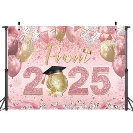 Rose Gold Prom 2025 Backdrop 7x5FT Pink Prom Night Photography Background Class of 2025 Congrats Grad Party Decorations Supplies Photo Props