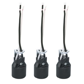 E17 Intermediate Base Lamp Holder,TWDRTDD US Standard Keyless Phenolic Socket with 5.9 Inch length wire,Mounting brackets for E17 Chandelier Base Bulbs (Black,3 Pack)