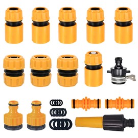 27Pcs Garden Hose Connector Kit. 1 Nozzle,5 Hose Quick Connector,3 Hose Repair Connector,1 Hose Waterstop Connector,2 Double Male Snap Connector,2 Hose Tap Connector 1/2'' and 3/4'' Size 2-in-1etc