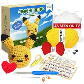 Pika-Doo Crochet Kit | Beginner Level | Great for Couples, Date Night, Kids, Adults, & Anime Lovers | DIY Gift Kit | Heart Included | Instructions, Yarn, Hook, Video & Written Tutorial