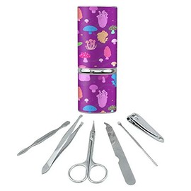 Psychadelic Magic Mushroom Fungi Fungus Pattern Stainless Steel Manicure Pedicure Grooming Beauty Care Travel Kit