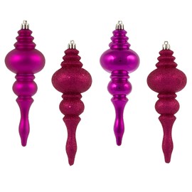 Vickerman - Adorno de Acabado de 4 Acabados de 7 Pulgadas, decoración de árbol de Navidad de plástico inastillable, Paquete de 8, Acabado Fucsia Brillante, Mate, Purpurina y Lentejuelas
