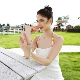 MORSUNBELA Phone Chain Phone Lanyard Hand Wrist Strap Lanyard Phone Chain Beaded for Girl Woman Phone Accessories