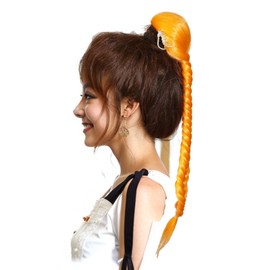 LeeWin Fishtail Braided Ponytail Extension Drawstring Ponytail Synthetic Hair Clip in Fishtail Braid Pony Tail for Women (18inch, Orange)