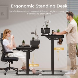 GTPLAYER Electric Standing Desk with Drawers, 48 x 24 Inch Height Adjustable Gaming Desk with Monitor Stand, Power Outlets & LED Lights, Home Office Sit Stand Up Desk with Memory Preset Controller
