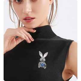 Rhinestone Moving Rabbit Brooch Pin for Women Girls Fashion Crystal Enamel Love Heart Back Bunny Animal Pet Brooches Lapel Pins Dainty Cute Easter Valentine Honors Day Jewelry Gift Souvenir (Blue CZ)