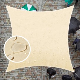 ColourTree 9.5' x 9.5' Beige Square Waterproof Sun Shade Sail Canopy Awning Shelter Fabric Screen, 95% UV Blockage UV & Water Resistant, for Outdoor Patio Garden Carport (We Make Custom Size)