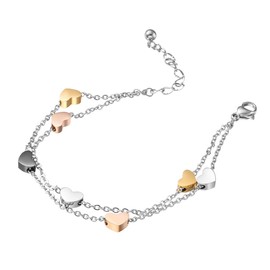 Stainless Steel Heart Women's Bracelet Bracelet with Heart Pendants Double Chain Bracelet for Women Girls Bracelet Star Friendship Bracelet Friendship Bracelets, Stainless Steel