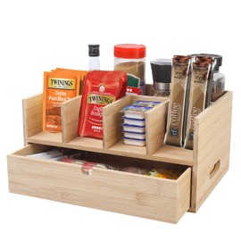 Coffee Pods Storage Drawer Organizer Bamboo, Countertop Cabinet with Removable Drawers, K Cup Organizers Tea Storage Station for Kitchen & Office