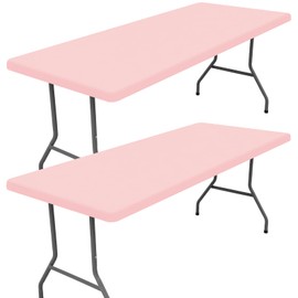 Moosfor - Mantel rectangular de elastano de 4 pies, paquete de 2 manteles elásticos ajustados para picnic, funda de mesa de patio elástica lavable para exteriores, camping, banquetes y fiestas (rosa