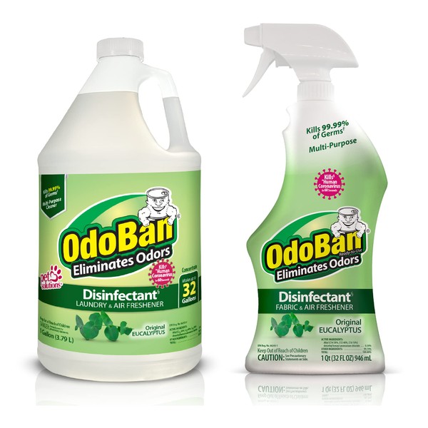 OdoBan Ready-to-Use Disinfectant and Odor Eliminator, Set of 2, 32 oz Spray and 1 Gallon Concentrate, Original Eucalyptus Scent