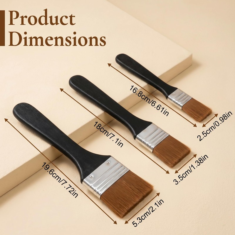 VLUNT 3pcs Acrylic Paint Brush Set Large Flat Nylon Artist