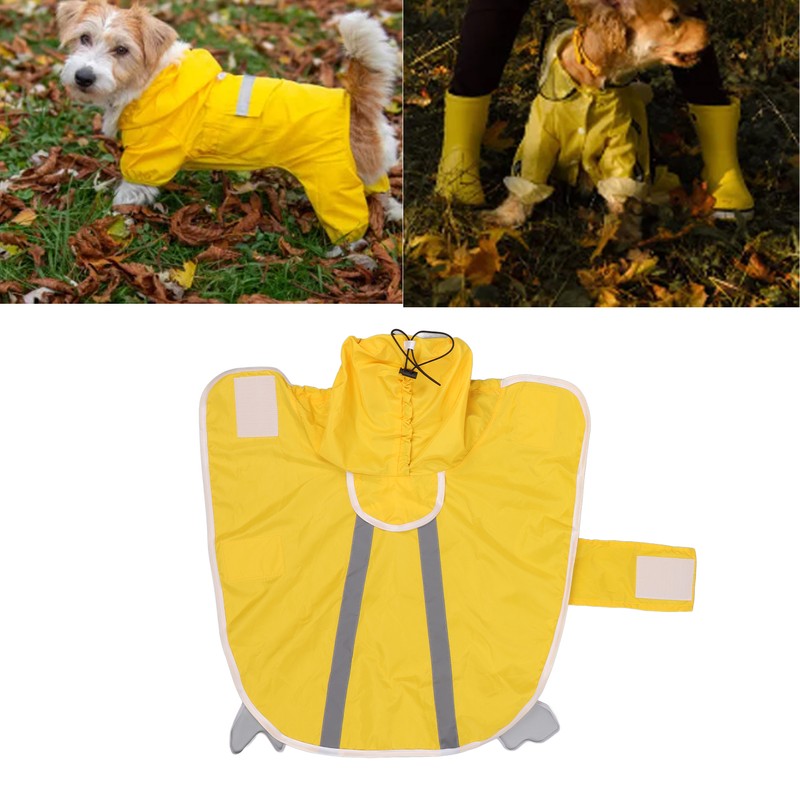 Hoodie Dog Raincoat Adjustable Reflective Windproof Lightweight Pet Rain Jacket