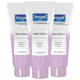 Dermasil Crema de noche paquete de 3  Hidratante facial antienvejecimiento con escualano, cido hialurnico, vitamina C y vitamina E, 2 onzas Ea        