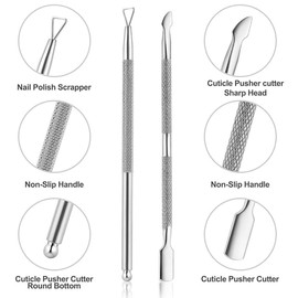 3-Piece Cuticle Pusher Set & Nail Cuticle Pusher Cuticle Pusher Stainless Steel Cuticle Remover Set Manicure Pedicure Tools for Toenails and Fingernails