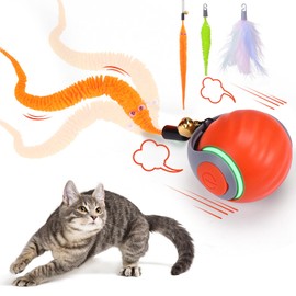 BABORUI Interactive Cat Toy Ball - Automatic Interactive Cat Toys for Indoor Cats with 3 Tails, 2 Speeds Rechargeable Enrichment Toys for Small/Medium/Large to Keep Them Busy (Orange)