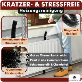 WEIDEBACH Radiator Brush 90 cm Total Length / 40 cm Brush Made of Nylon, Radiator Cleaning Brush Animal Hair Free, Radiator Brush Comes to Any Angle, Stable and Flexible Heating Brush