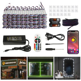 BEAMNOVA 100Ft RGB LED Strip Lights Kit, Remote, Bluetooth Mobile App Control, DC 12V Power Supply, IP65 Waterproof Adhesive Commercial Storefront Light Modules, SMD 5050 Beads
