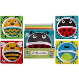 Regent Products Kids Divided Plates - Set of 4 - LadyBug, Bee, Bug & Frog - Melamine, BPA Free