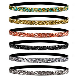 YOCDNOV 6 Pieces Elastic Headbands for Women - Sparkly Non-Slip Rhinestone Elastic Bands Adjustable Size Sparkly Headband Sports Yoga Hair Accessories Women and Girls (6 Colors)